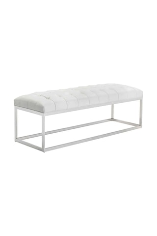 Nish Modern Döşemeli Beyaz Metal Ayaklı Bench Beyaz Altın