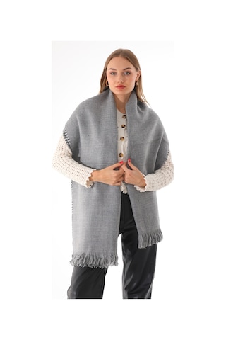 Çift Taraflı Yumuşak Dokulu Gri Şal Atkı Gri
