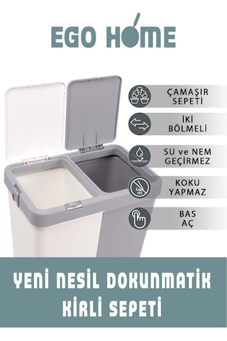 Motek Kirli Sepeti Ve Çöp Kovası Temizilik Çamaşır Dokunmatik Kirli Sepeti Beyaz