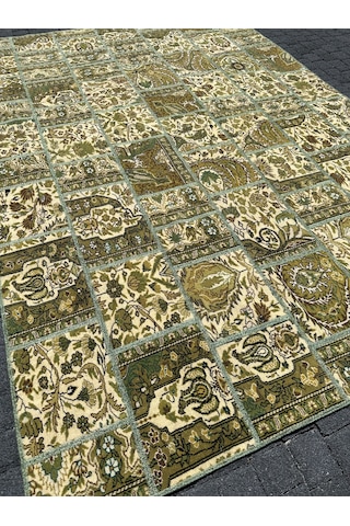 El Dokuma Bünyan Halısı Patchwork 185x260 Yeşil %100 Yün Halı Yeşil