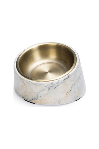 Beeztees Dbl Kedi Mama Su Kabı, Paslanmaz Çelik, Bej Mermer Görünümlü, 14,5x3,3x7,6cm, 160ml