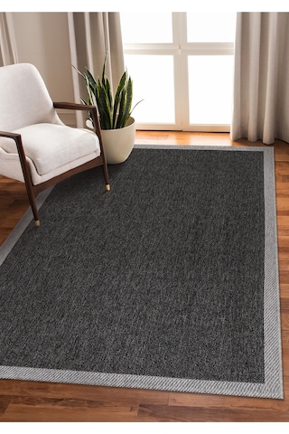 Elit Premium Sisal Jut Halı 1401 Hav Ve Toz Yapmaz Bordürlü Halı Siyah-gri Siyah