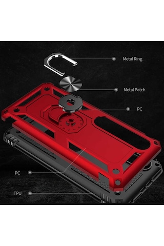 Xiaomi Mi 10 Kılıf Sert Silikon Yüzüklü Stand Özellikli Kapak