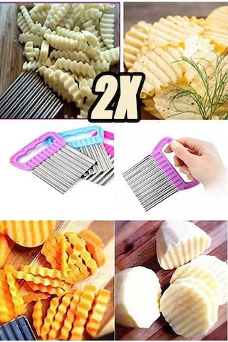 2 Adet Cips Patates Doğrayıcı Şekilli Sebze Ve Meyve Dilimleyici Beyaz
