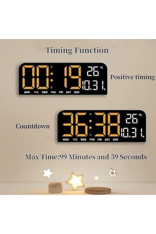 Novahub Trendooze Yeşil 9 Dijital Duvar Saati, Sıcaklık-tarih-hafta, Zamanlama-geri Sayım, Işığa Duyarlı, 2 Alarm, 12/24h, Led Çalar Saat Ct Mavi, 2 Alarm Yeşil