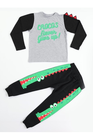 Casabony Crocos Siyah Erkek Çocuk Pantolon+T-Shirt Takım-Gri - Siyah