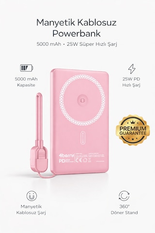 Y353s Powerbank 5.000 Mah Magnetıc Wıreless Pembe