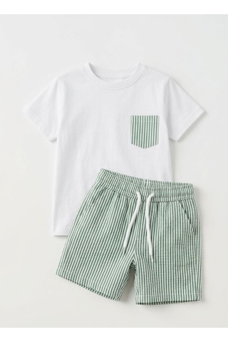 Baby Lory Kids Store Çizgili Şort Takım Yeşil - Beyaz