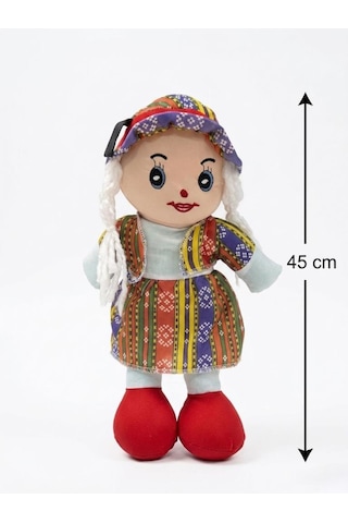 Yöresel Oyun Arkadaşım Büyük 45cm Yöresel Elbiseli Ve Şapkalı El Yapımı Oyuncak Bez Bebek Kırmızı