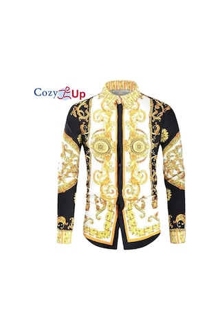 Cozy Up Erkek Casual Slim Fit Uzun Kollu Erkek Baskı Gömlek Siyah