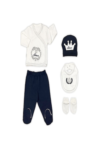 Sema Baby Prens Lüks 5 Parça Hastane Çıkışı Zıbın Seti Lacivert Çok Renkli