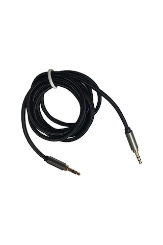 Aux İp Örgülü Ses Kablosu Siyah Renk 1 Metre 3,5 Mm Jack - Aux To