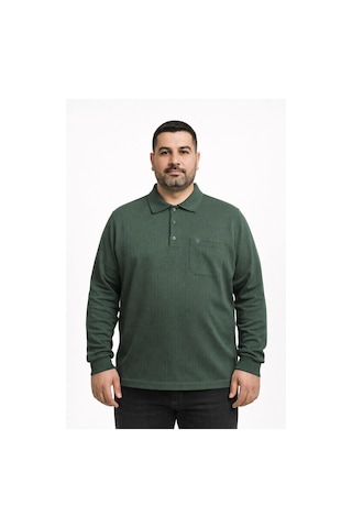 Classics Men Simenti Büyük Beden Erkek Polo Yaka Sweatshirt - 7564 Yeşil
