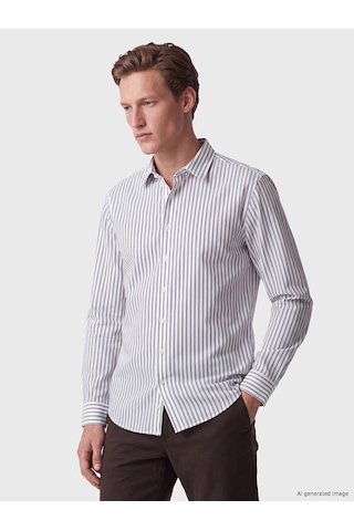 LC Waikiki Southblue Beyaz Regular Fit Çizgili Poplin Erkek Gömlek Whıte Strıped