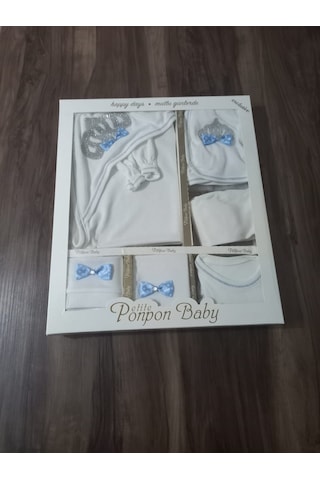 Ponpon Baby Petite Ponponbaby 10 Lu Hastane Çıkışı Seti Kraliçe Taçlı Mavi Beyaz - Mavi