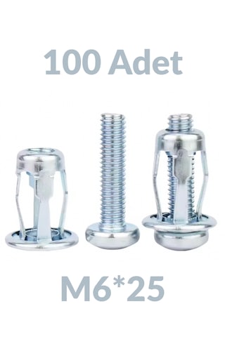 M6x25 100 Adet Sac Arkası Açılır Somun Çiçek Perçin Somunu - Kriko Ankraj Fener Tipi Genleşme Vidası M6