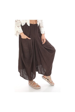Bohem Stil İtalyan Cepli Keten Şalvar Pantolon Cmn00154 Kahverengi