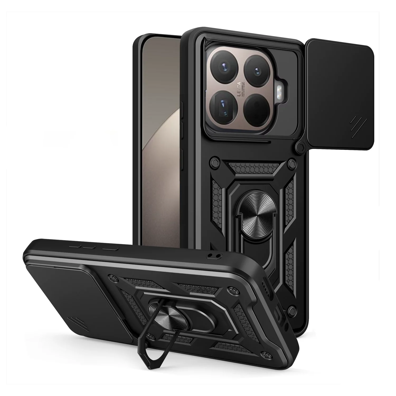 Microcase Xiaomi 17t İle Uyumlu Qubec Serisi Kamera Kapaklı Yüzük Standlı Kılıf-al5117