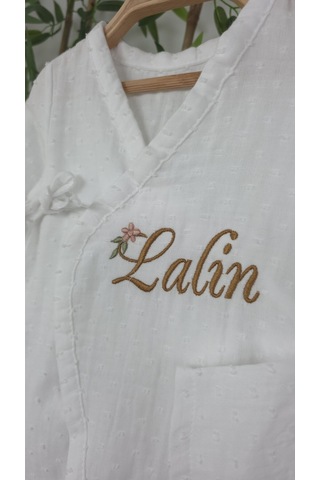 Gros Shop Müslin Yeni Doğan 4katlı Organik %100pamuk Kişiye Özgü Nakışlı Hastane Çıkış Seti-papatya Model1 Beyaz-1