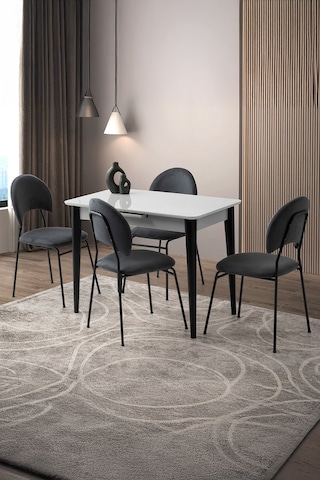 Mini 60 X 100 Milano Açık Gri Mdf Ortadan Açılır Masa 4 Adet Suna Sandalye