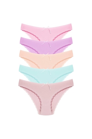 1101 Bikini Kadın T. Dantelli Külot Paketi 1101-v10-Pembe-Lila-Somon-Mint-Vizon Çok Renkli