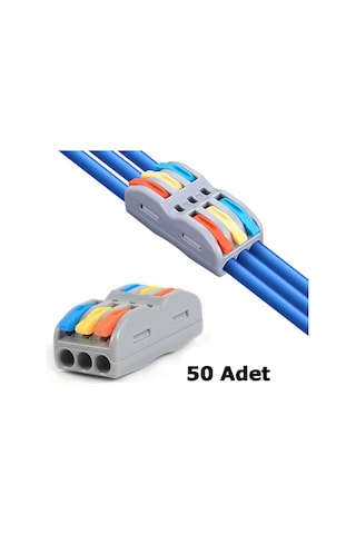 Hızlı Kablo Ekleme Birleştirme Aparatı - Üçlü Klemens - 50 Adet