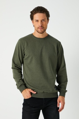 MMetalic Erkek Basic Bisiklet Yaka Haki Sweatshirt 001