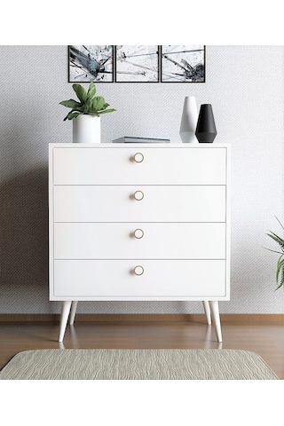 Floradesign Zen Şifonyer / Çok Amaçlı Dolap/ Çekmeceli Şifonyer / Kapaklı Şifonyer / 4 Çekmeceli Şifonyer 80cm Beyaz