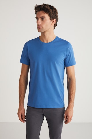 Grımelange Mıchel Erkek Slim Fit Dar Kesim %100 Organik Pamuklu Yana Kayan Dikişli Basic Örme Mavi T-shirt