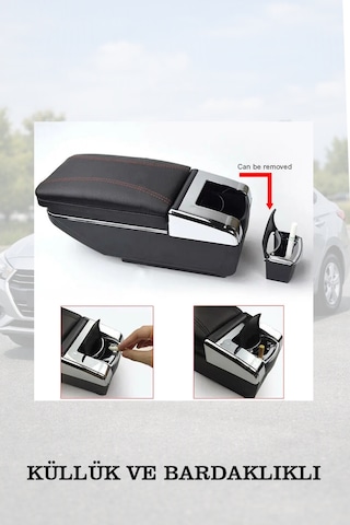 Renault Megane 32013 Uyumlu Kol Dayama Lüks Tip Küllüklü Siyah Renk Bardaklıklı