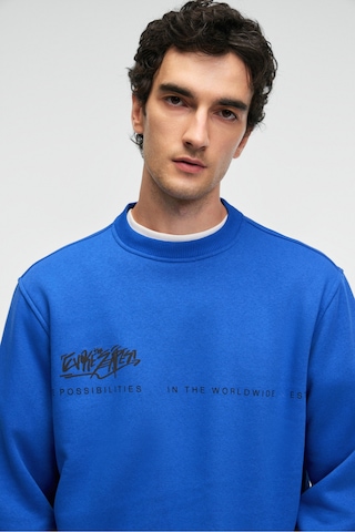 Grimelange IRVING Erkek Yuvarlak Yaka Göğsü Ve Önü Regular Fit Mavi Sweatshirt
