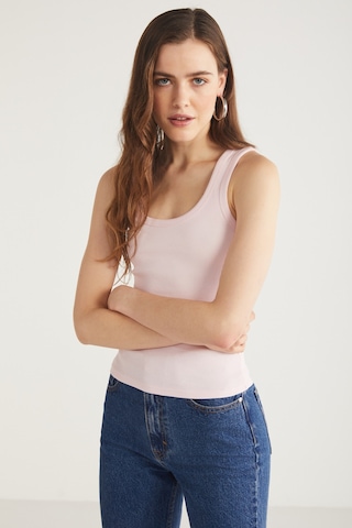Ethıquet Lıllesol Kadın Fitilli Görünümlü Slim Fit Vücuda Oturan Havuz Yakalı Pamuklu Basic Pembe At