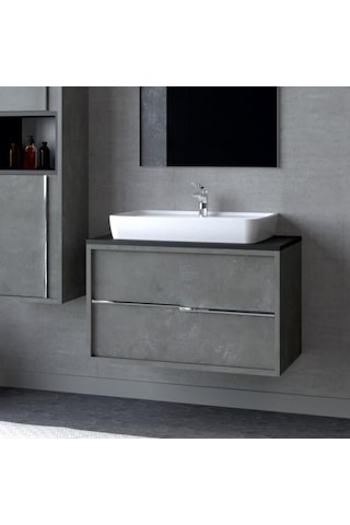 Denko Matia 80 Cm Mdf Retro Gümüş Banyo Dolabı Takımı Gümüş