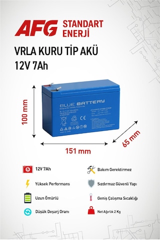 10 Adet 12 Volt 7 Amper Kuru Tip Akü 12 V 7 Ah Bl Mavi