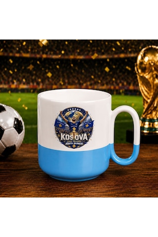 Bk Gift Kosova Taraftar Temalı Dünya Futbol Kupası Tasarımlı Mavi Joyful Kupa Bardak-4 Beyaz