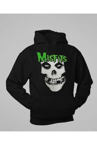 Sevbano Tasarım Misfits Baskılı Unisex Oversize Müzik Grubu Hoodie Siyah