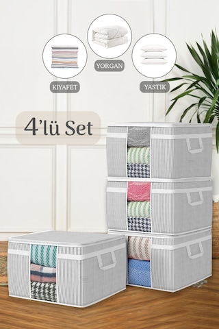 4'lü Maxi Pencereli Baza Altı Hurç - Çekyat Baza Tipi Yastık Kıyafet Saklama Hurcu 45 X 40 X 30 Cm Gri