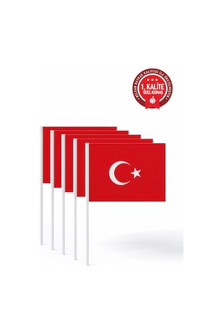 Sopalı Türk Bayrağı 50x75 Cm 10 Adet 1.kalite Alpaka Kumaş