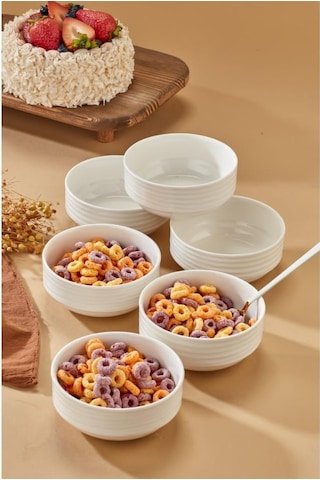 Cooker Emboss 6'lı 12 Cm Porselen Joker Kase Çorba Kahvaltılık Ikramlık Çerezlik Set Krem