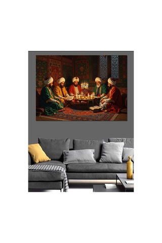 Osmanlı Meclisinde Sohbet Eden Alimler Yağlı Boya Dokulu Kanvas Tablo Canvas Tablosu