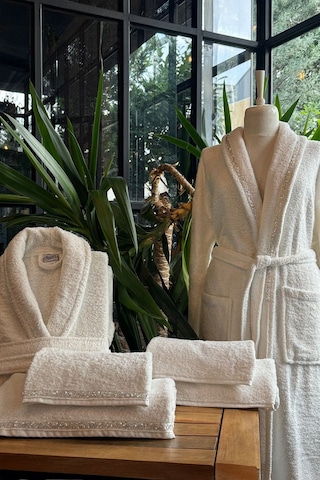 Elart Vals Aile Bornoz Seti 6 Parça Krem Krem