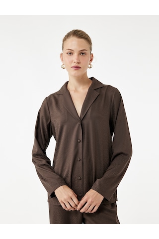 Koton Rahat Kalıp Uzun Kollu Gömlek Yaka Saten Pijama Üstü Kahverengi 6wlk50027mw Kahve