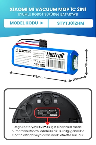 Xiaomi Mi Vacuum Mop 1c 2in1 Uyumlu Batarya Mega Kapasite 5200mah Robot Süpürge Pil Stytj01zhm