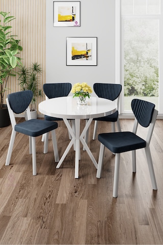 Canisa Agnes Serisi 90x90 Yuvarlak Beyaz Masa Takımı Ve 4 Antrasit Sandalye Masa Beyaz Sandalyeler Antrasit