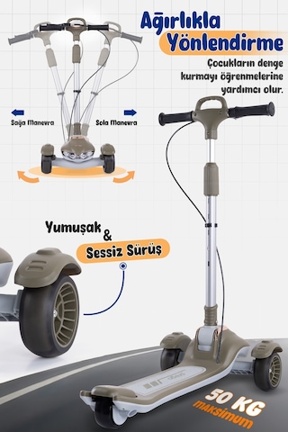 Prego Veyron Bluetoothlu Müzikli Işıklı Çocuk Scooter Katlanabilir - Yükseklik Ayarlı Yeşil