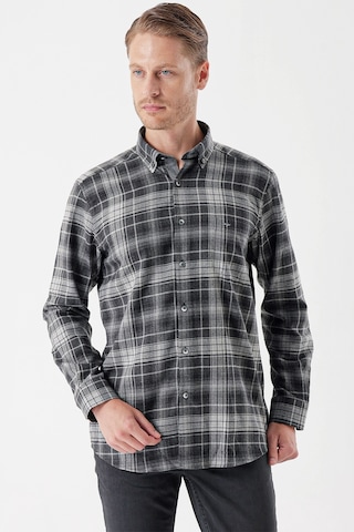 Siyah Uzun Kollu Ekoseli Gabardin Sert Yaka Cepli Garnili Casual Comfort Fit Gömlek 1004235112-siyah Siyah