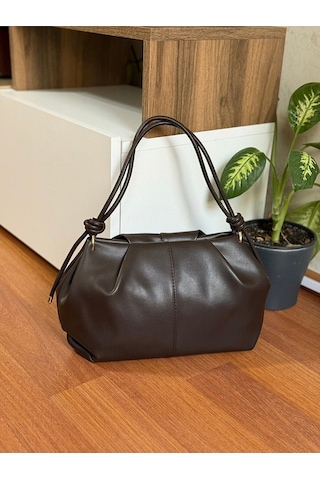 Lovelystore Kadın Düğüm Detaylı Orta Boy Suni Deri Fermuarlı Omuz Çantası En30 Boy 20 Acı Kahverengi