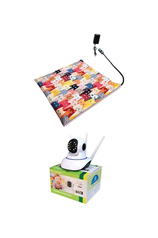 Evcil Hayvan İzleme Güvenlik Kamerası Ve Isıtıcılı Kedi Köpek Minderi Set 45cmx45cm 12v