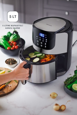 Homend Airfryday 2502H 8 Farklı Program, 5 Litre Dokunmatik Ekranlı Fritöz Inox