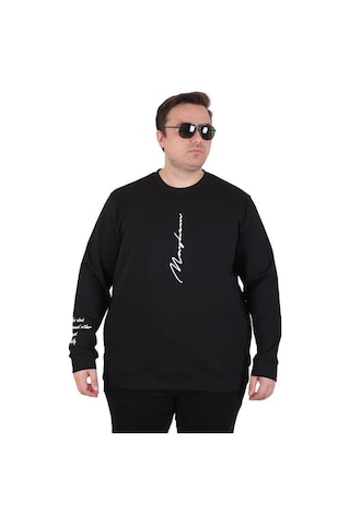 Starbattal Büyük Beden Bisiklet Yaka Sweat Double Face 25707 Sıyah Siyah